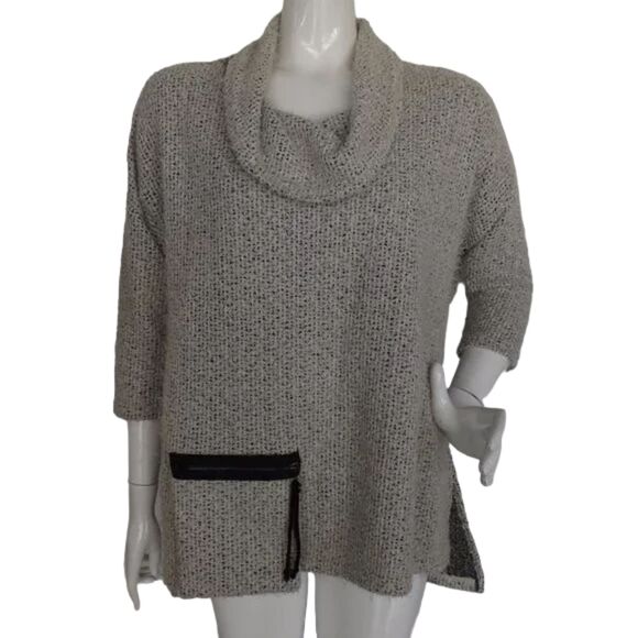 YUSHI Sweater, M/L, Eyelash Knit Gray, Cowl Neck, Pocket, 3/4 sleeves VINTAGE - Picture 1 of 12